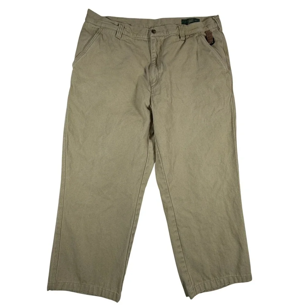 Vintage‎ Orvis Mens 38x28 Khaki Cotton Canvas Work Pants D-Ring Straight Leg Tan